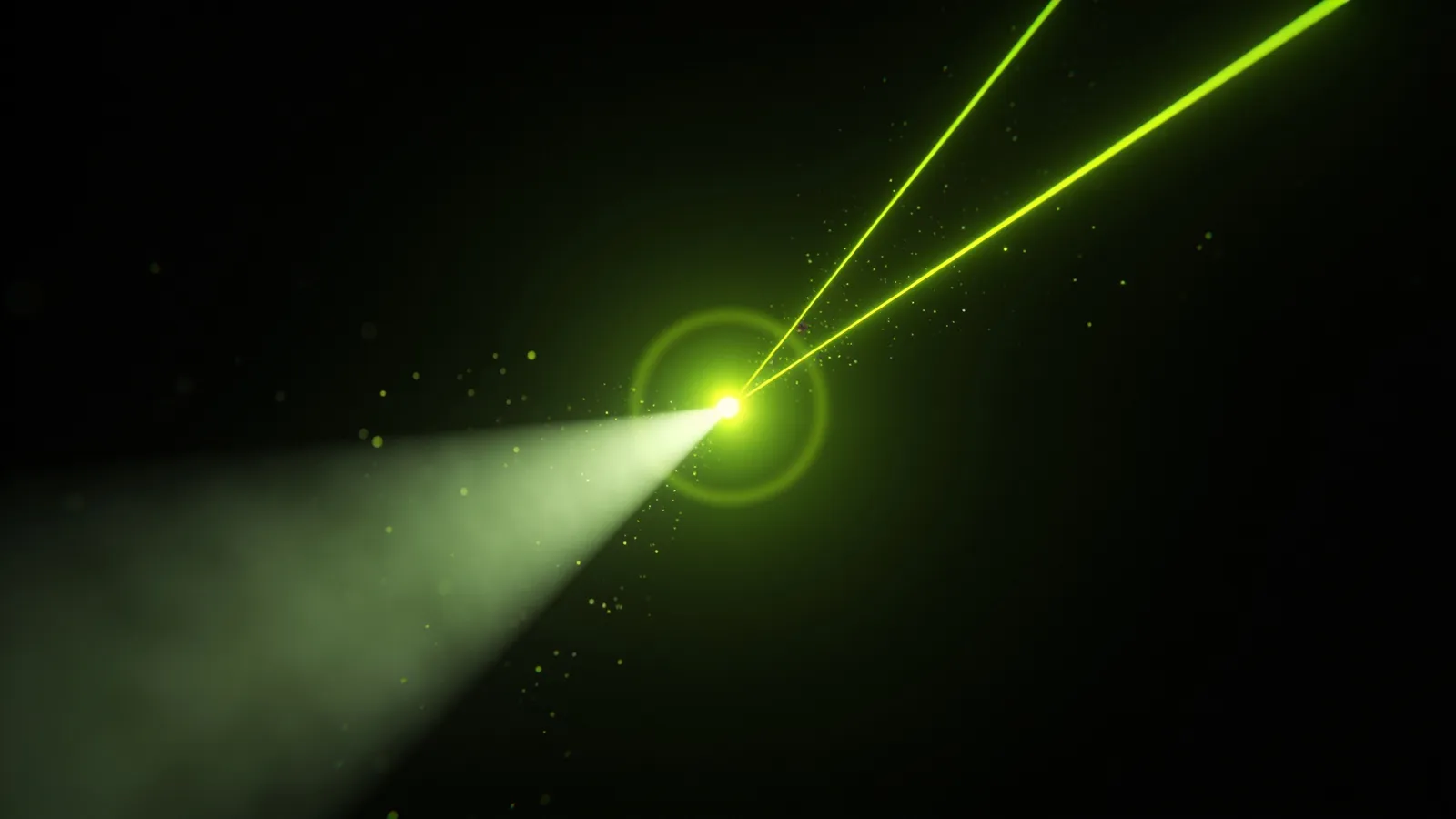 Two beams of light converging into a single bright point