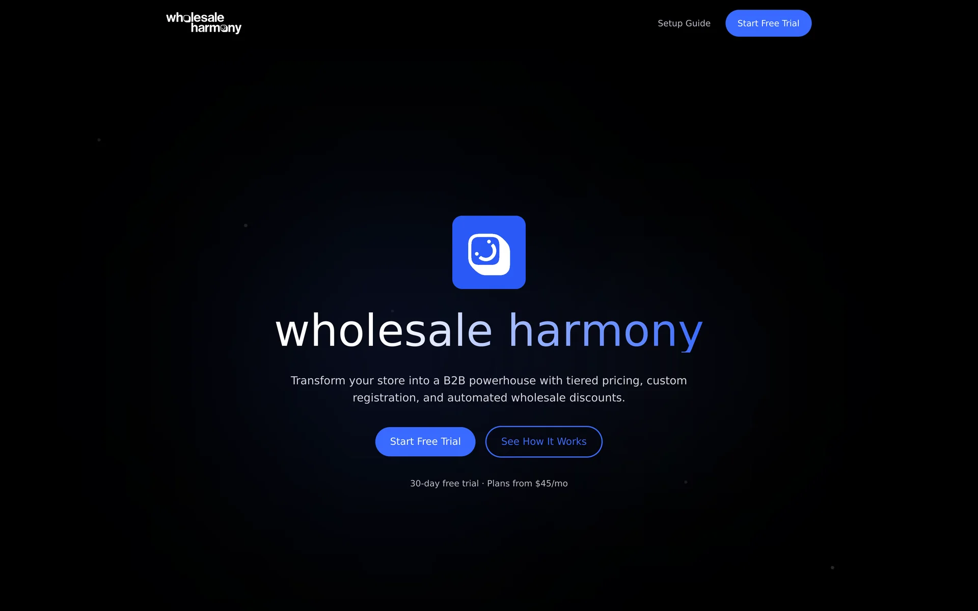 Wholesale Harmony marketing site hero
